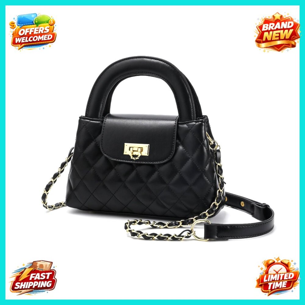 Quilted Mini Crossbody Bag Faux Leather Elegant Chic Top Handle Chain Strap